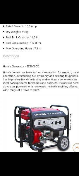 Honda generator EZ3000CX 2.5kva 1