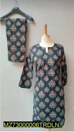 2 pcs women stitched Linen printed suit 0