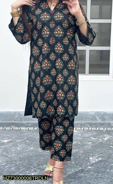 2 pcs women stitched Linen printed suit 1