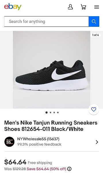Nike Tanjun Black/White Running shoes/Joggers (size: EUR 42-43) 1