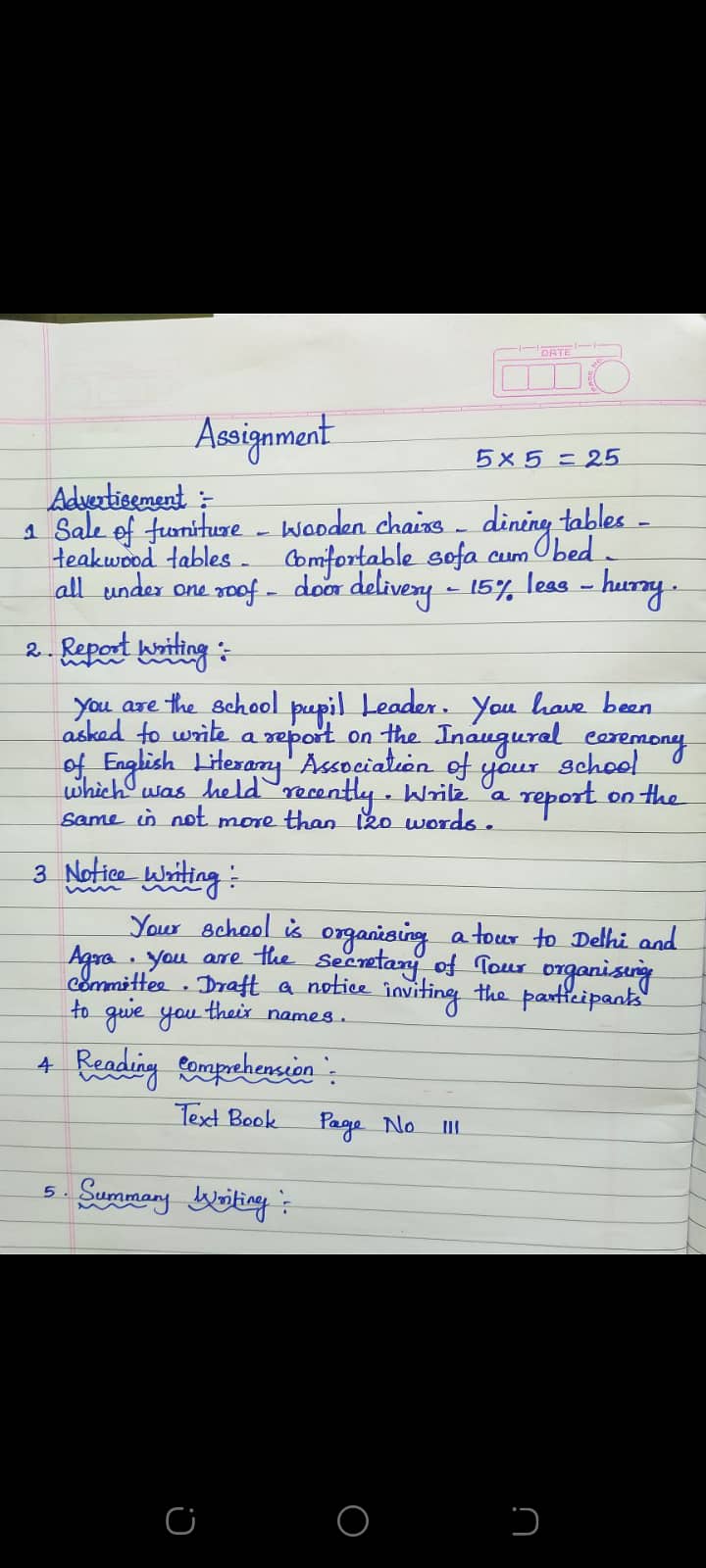 Handwriting assignments 5