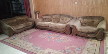 6 seater wooden velvet sofa