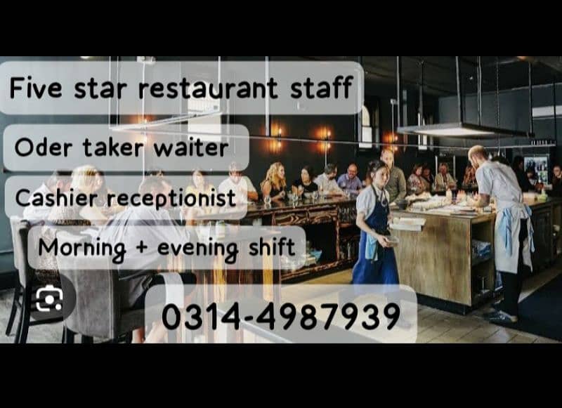 restaurant staff reuired chief oder taker cashier waiter 0