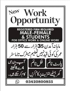 Online Work Available For Male And Female Staff