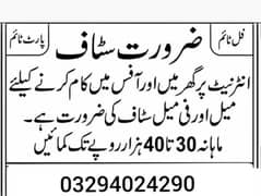 Male And Female Staf Required
