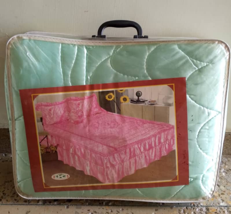 Bedsheet in karachi, Kaltham Double Bed Polysatin 7Pcs Bedsheet 1