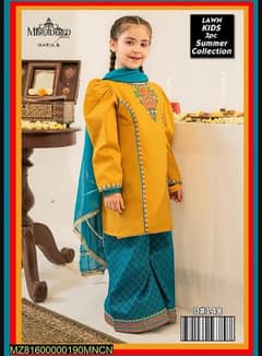3,pcs Girl's Lawn Embroidered suit