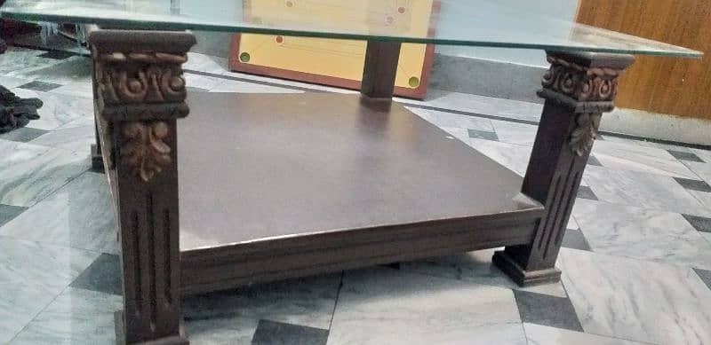 wooden center coffee table with thick Glass top 2