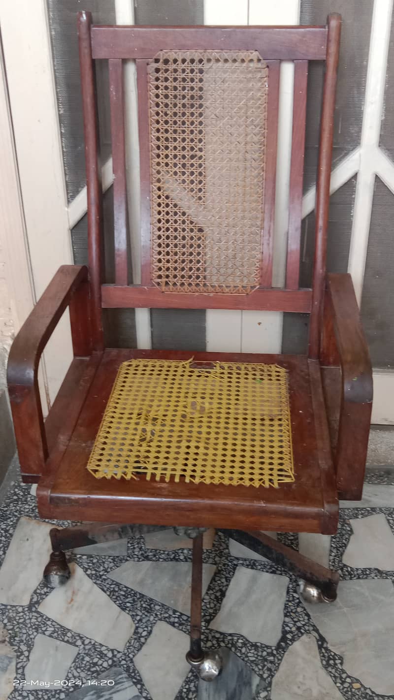 Wooden cane office revolving chair 1