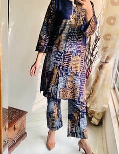 2 Pcs women’s Stitched Linen Printed Suit