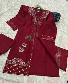 embroidery stylish printed lawn stitched readymade 3pc woman's suit 0