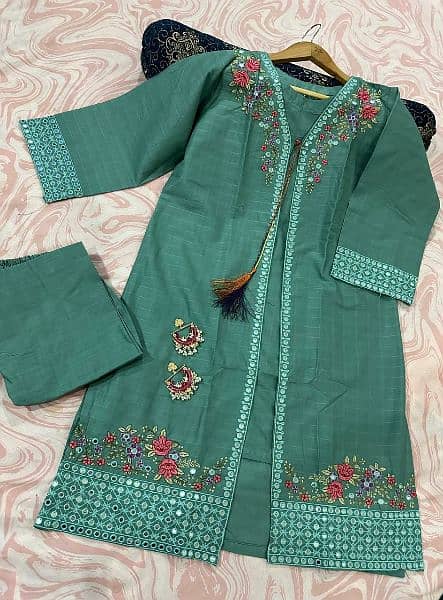 embroidery stylish printed lawn stitched readymade 3pc woman's suit 2