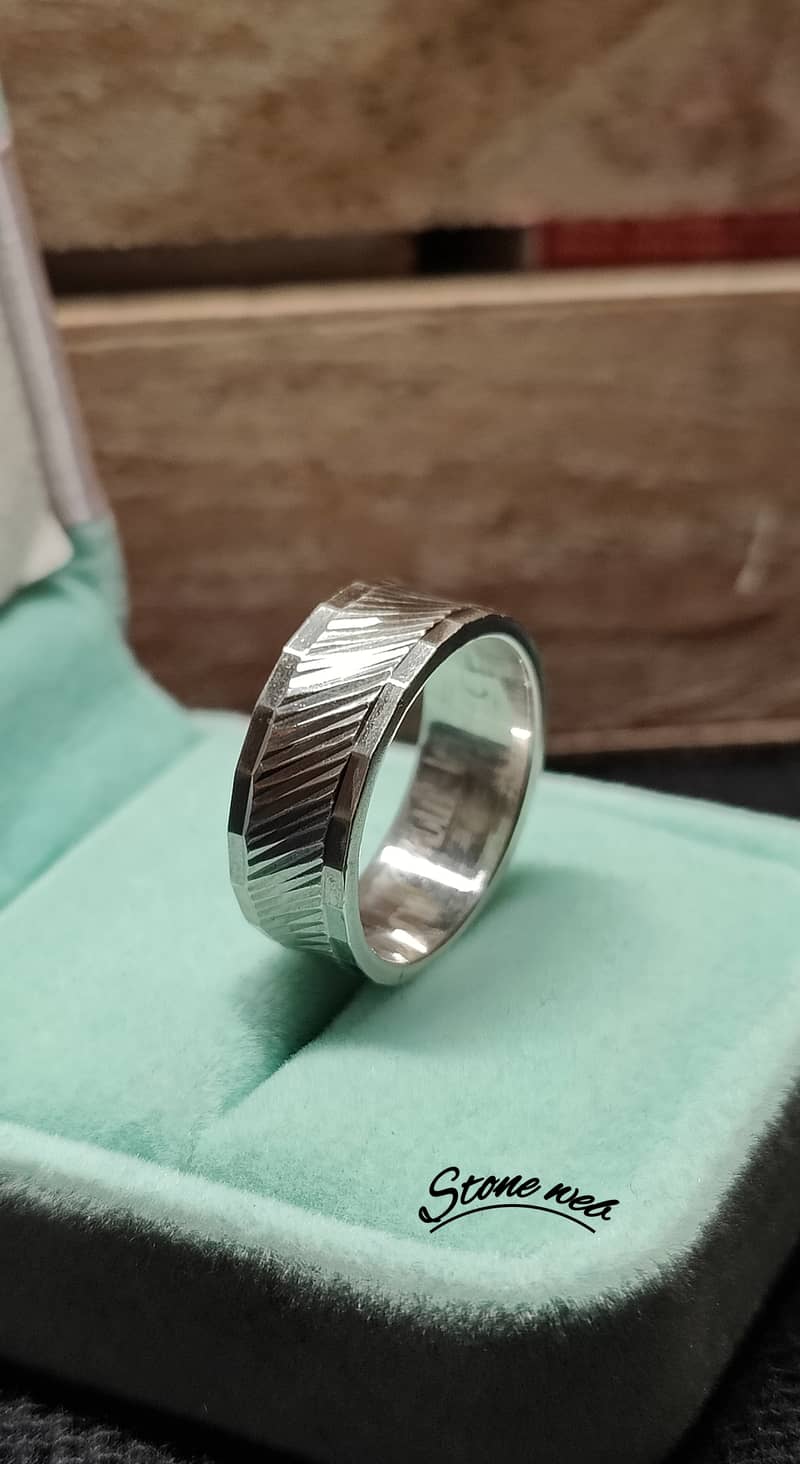 Mens Palladium ring band solid Rugged gear pattern with fine polish & 1