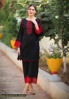 2 Pcs Women's Stitched Linen Embroidered Suit Free Delivery