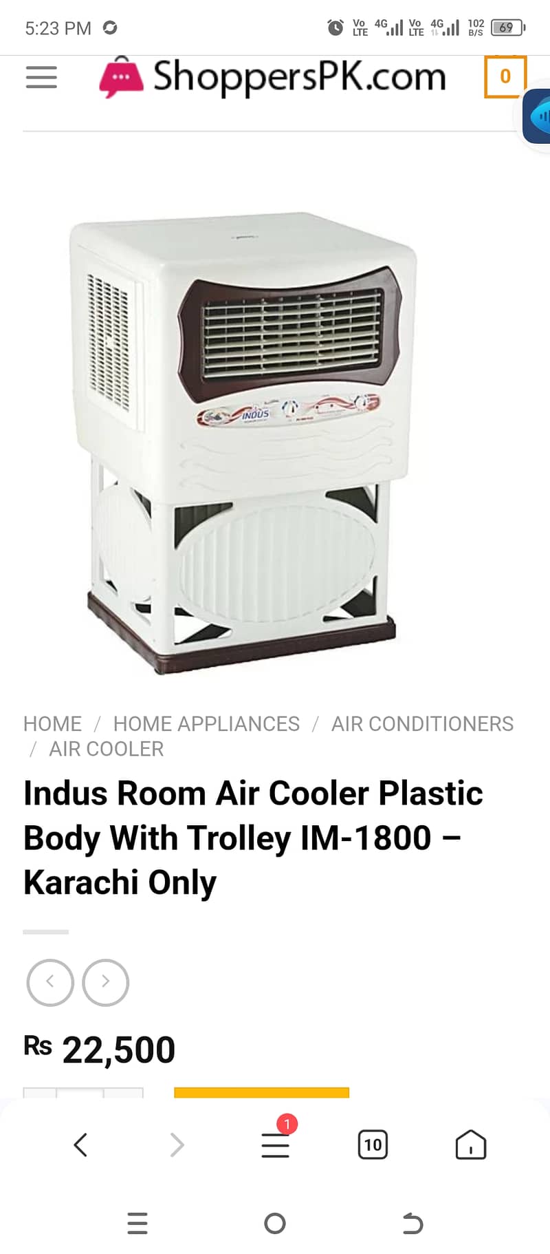 Indus air cooler/ plastic body with trully 1