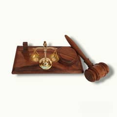 Wooden Gavel and Brass Scale, Lawyer and Judges Table decor, Gavel Set 0