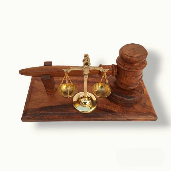 Wooden Gavel and Brass Scale, Lawyer and Judges Table decor, Gavel Set 4