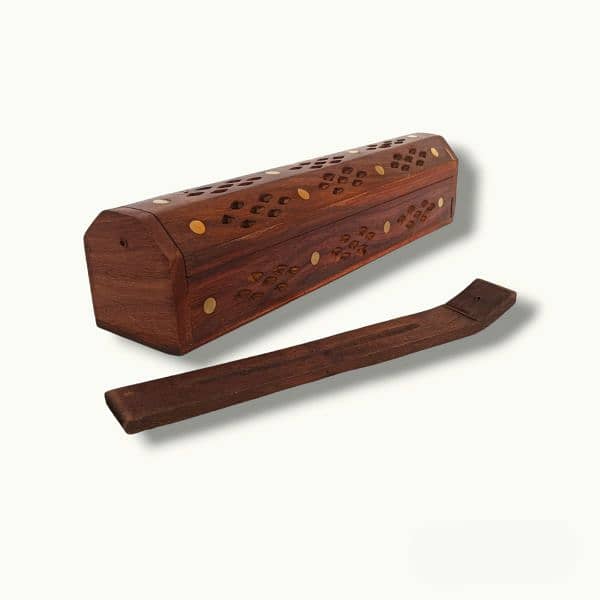 Wooden Incense Holder, Brass Dotted Agarbatti Dan, Incense Holder. 1