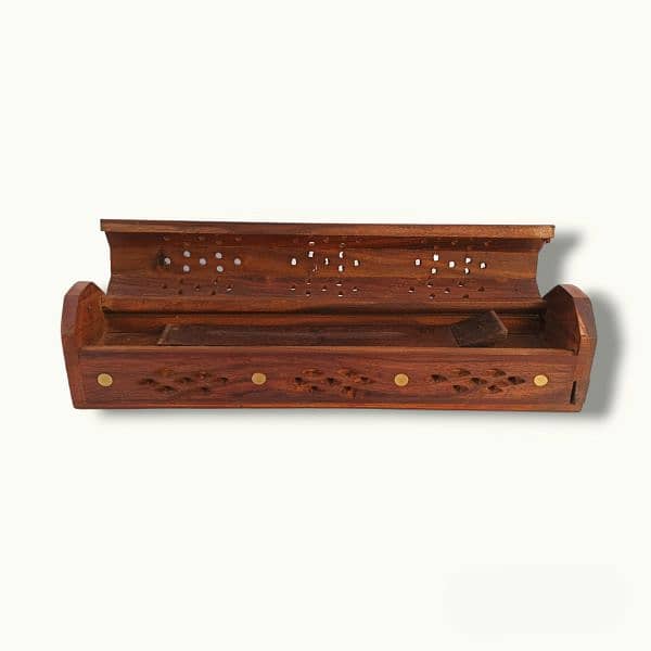 Wooden Incense Holder, Brass Dotted Agarbatti Dan, Incense Holder. 2