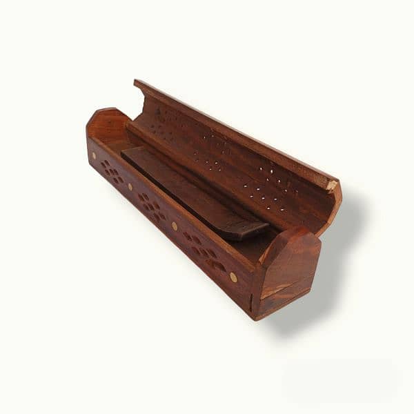 Wooden Incense Holder, Brass Dotted Agarbatti Dan, Incense Holder. 4