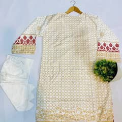 2pcs women's stitched linen printed suit 0
