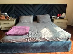 King Size Wooden Padded Bed with 2 Wooden Side Tables 0