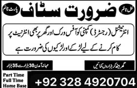 Staff required males and females for office and home base work 0
