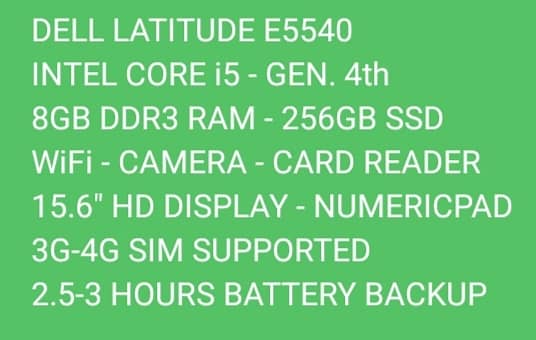 DELL LATITUDE E5540 CORE i5 GEN. 4th 8GB DDR3 RAM 256GB SSD 500GB HDD 4