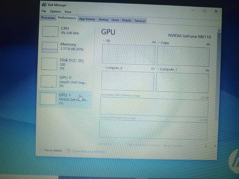 Hp 10th Gen, 2GB Nvidia Dedicated GPU, 8GB RAM DDR4 256GB SSD M2 3