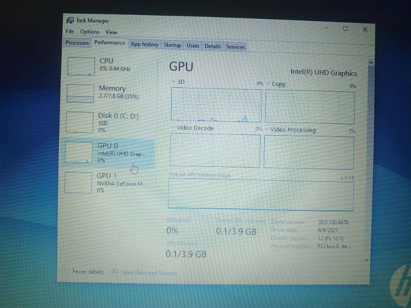 Hp 10th Gen, 2GB Nvidia Dedicated GPU, 8GB RAM DDR4 256GB SSD M2 6