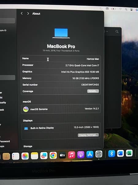 Apple macbook pro 13 inch 2018 core i7 16GB 1TB 14