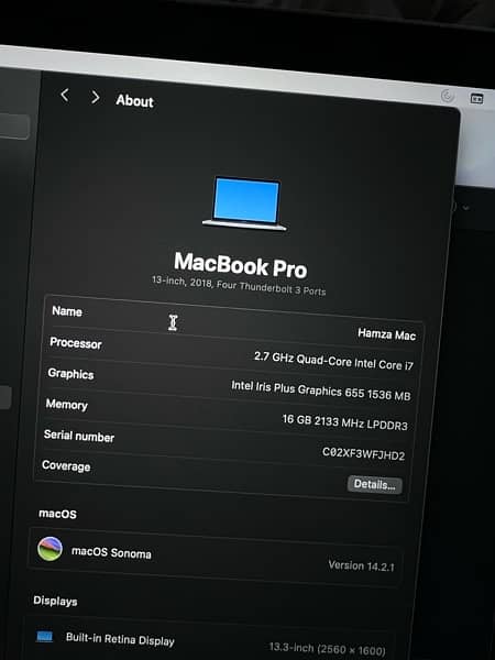 Apple macbook pro 13 inch 2018 core i7 16GB 1TB 16