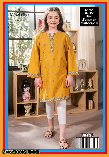 3 Pcs Girls’s  Unstitched  lawn Embroidered  suit 0