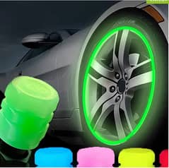 PACK OF TWO GLOW IN THE DARK TIRE VALVE CAPS FLUORESCENT STEM CAR UNIV