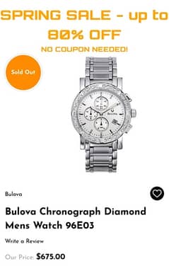 Bulova Original 24 Diamonds Watch for urgent sale