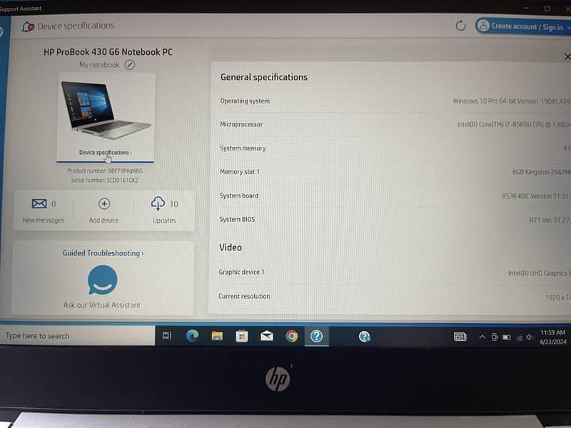 HP Probook 430 G6 core i5 8th Generation 8GB DDR4 Ram / 256 1