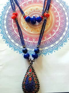 Natural stone, Marjan and Lapis Double Necklace 0