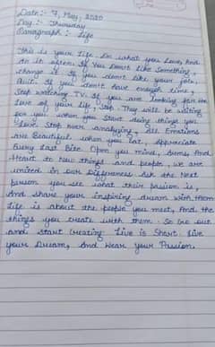 Handwriting assignment note