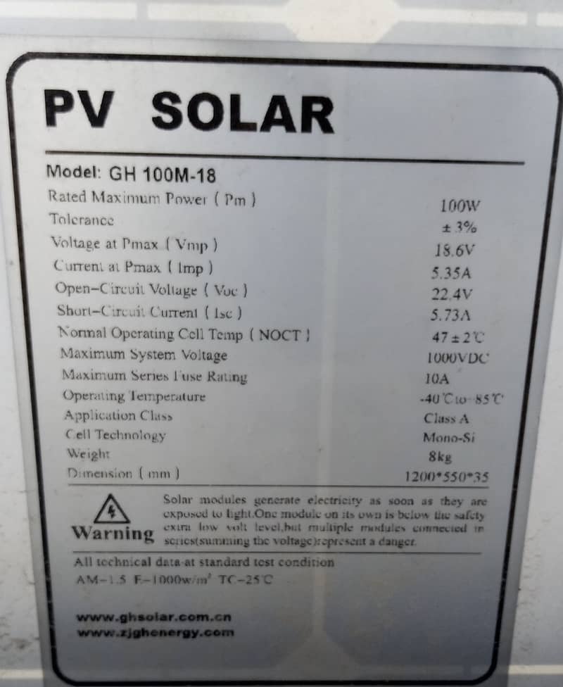 Solar Panels 100 Watt in Excellent Condition for Sale 1