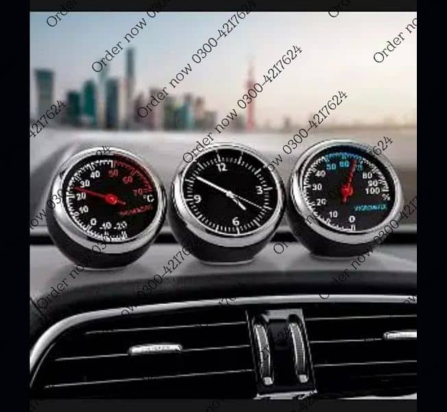 3Pcs/Set Mini Car Clock Car Thermometer Hygrometer Durable Quart 7