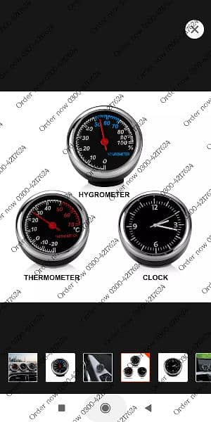 3Pcs/Set Mini Car Clock Car Thermometer Hygrometer Durable Quart 8