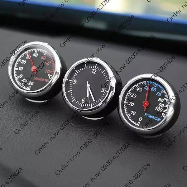 3Pcs/Set Mini Car Clock Car Thermometer Hygrometer Durable Quart 9