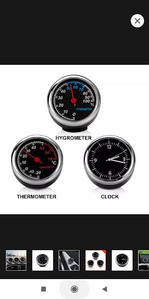 3Pcs/Set Mini Car Clock Car Thermometer Hygrometer Durable Quart 13