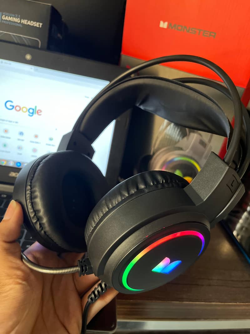 Monster RGB gaming headphone active noise cancelation with base audio 1