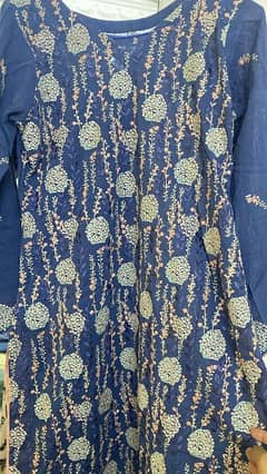 dark blue 3 pcs stitched fancy dress 0