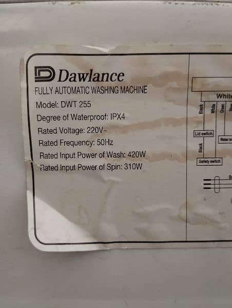 Dawlance automatic washing machine DWT 255 3