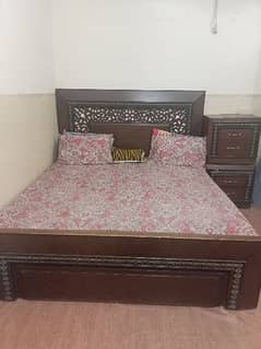 akhrot wood bed without mattress+side tables+ dressing