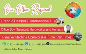 Need urgent Graphic Designer, Office Staff, Flex machine Operator