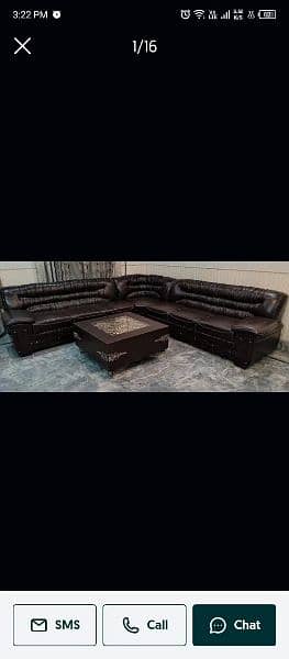 6 seater black sofa with golden work 1