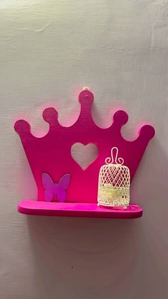 wooden name sign . car and crown shelf 3